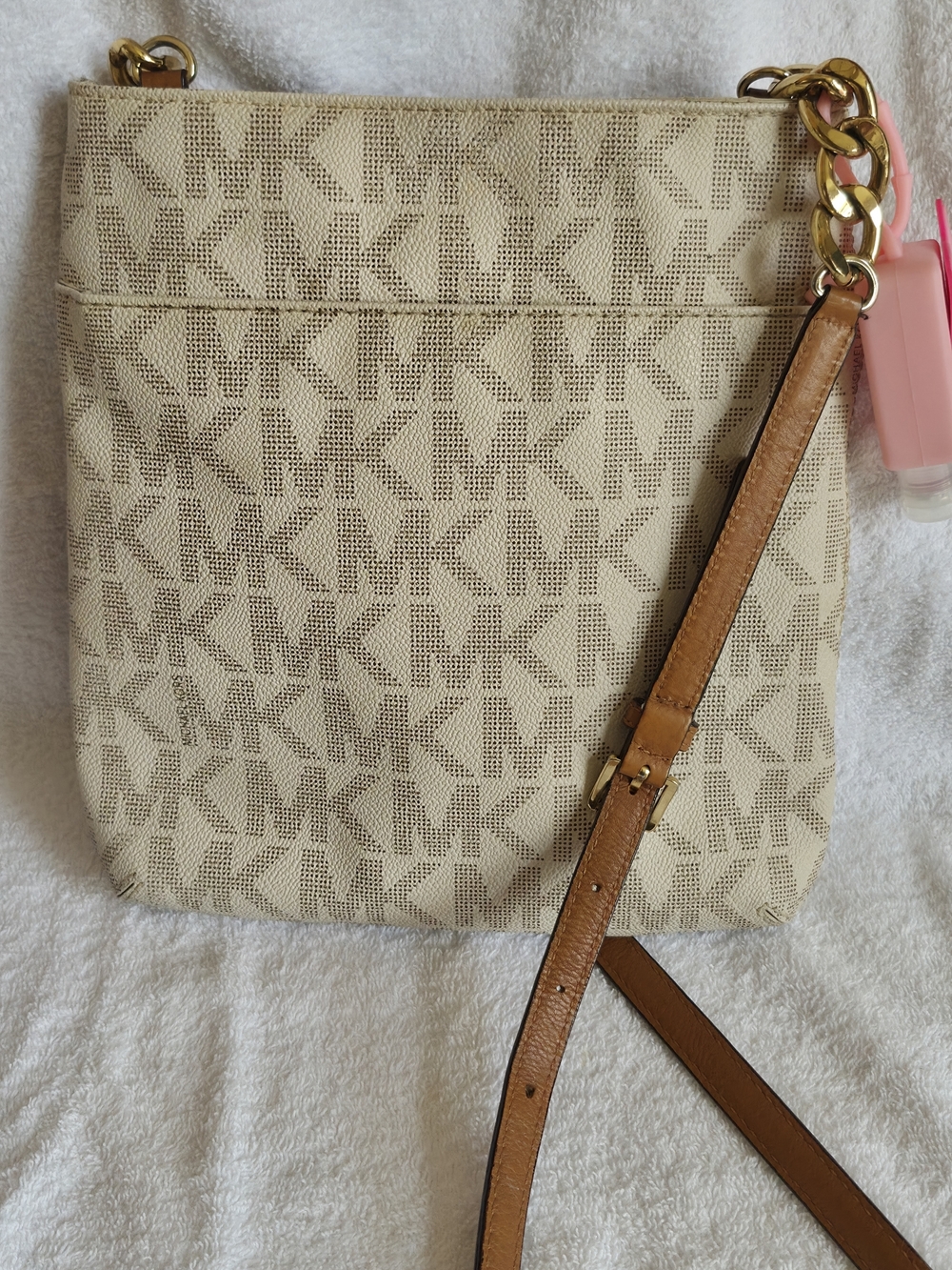 Michael Kors Hamilton Vanilla/ Cream Brown Signature Crossbody Bag. - Picture 6 of 13